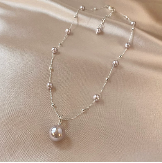 パールネックレス レディース シンプル 上品 ペンダント フェイクパール チェーン アクセサリー