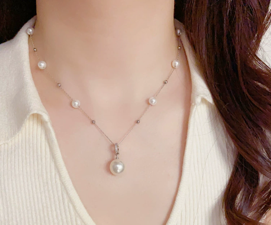 パールネックレス レディース シンプル 上品 ペンダント フェイクパール チェーン アクセサリー