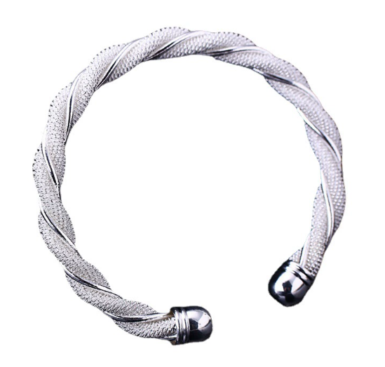 バングル レディース メンズ シンプル ツイストデザイン シルバーカラー フリーサイズ アクセサリー